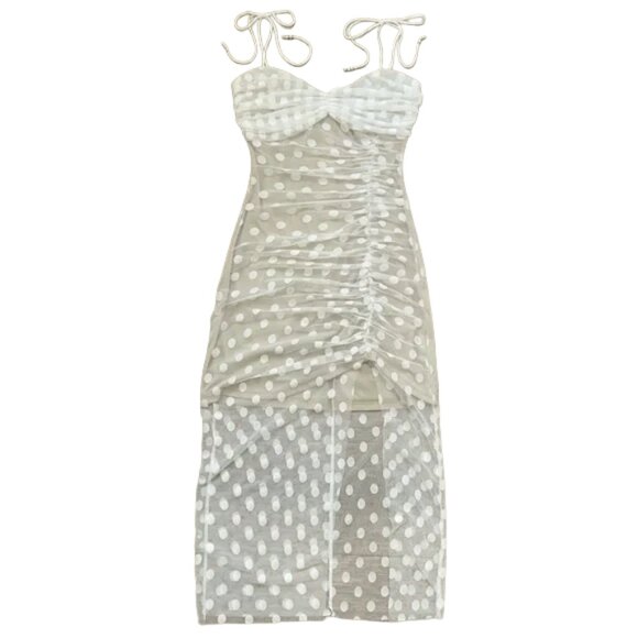 NWT Hello Molly Mermaid Vibin’ White Polka Dot Midi Dress 6 M Cocktail Boho - Picture 1 of 14